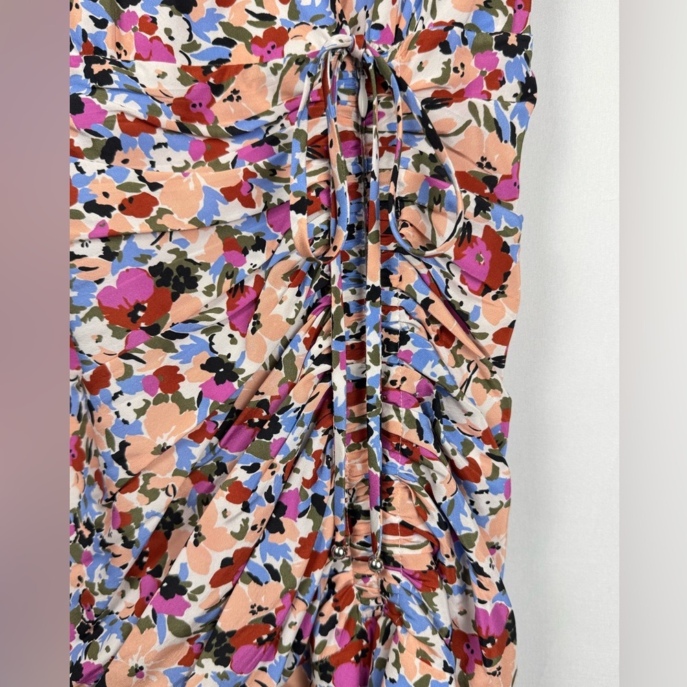 Veronica Beard Marla Ruched Floral Dress Short Flutter Sleeves Silk Blend Size 4 - Picture 8 of 16